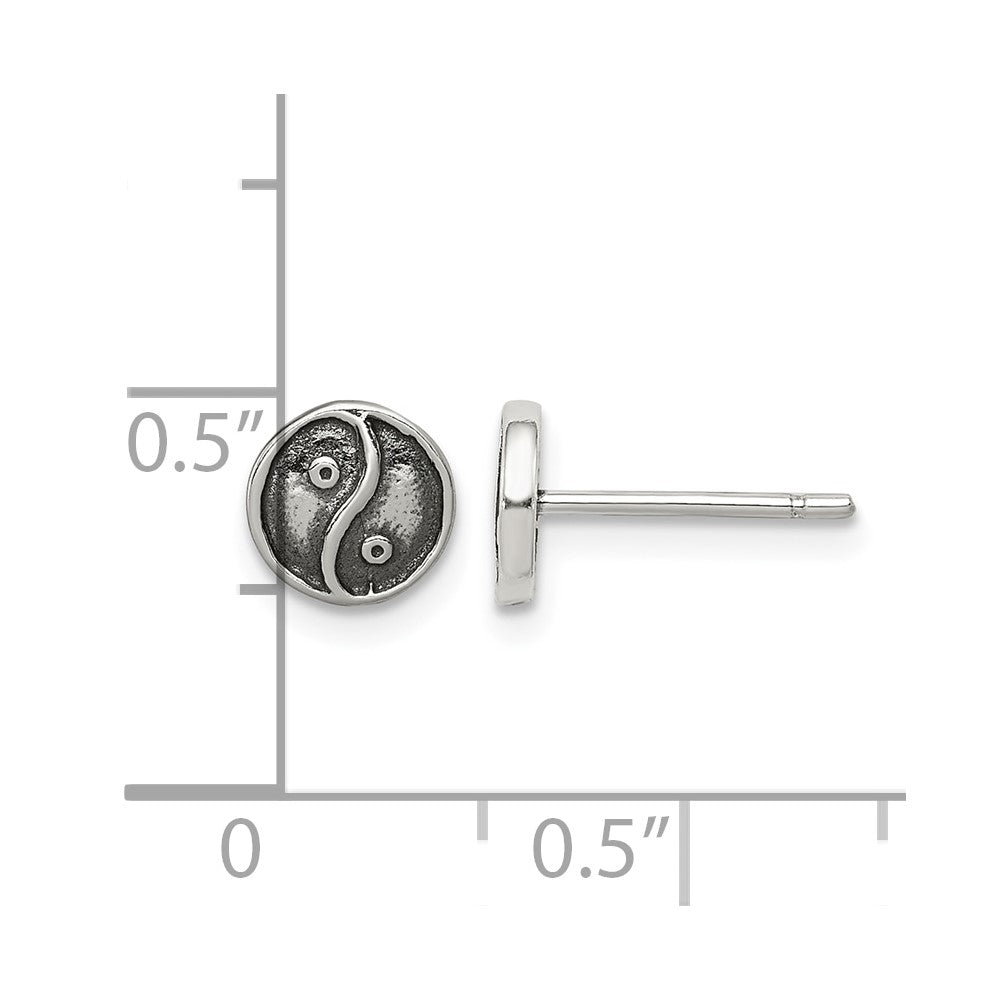 Sterling Silver Polished and Antiqued Yin Yang Sign Post Earrings