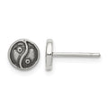 Sterling Silver Polished and Antiqued Yin Yang Sign Post Earrings