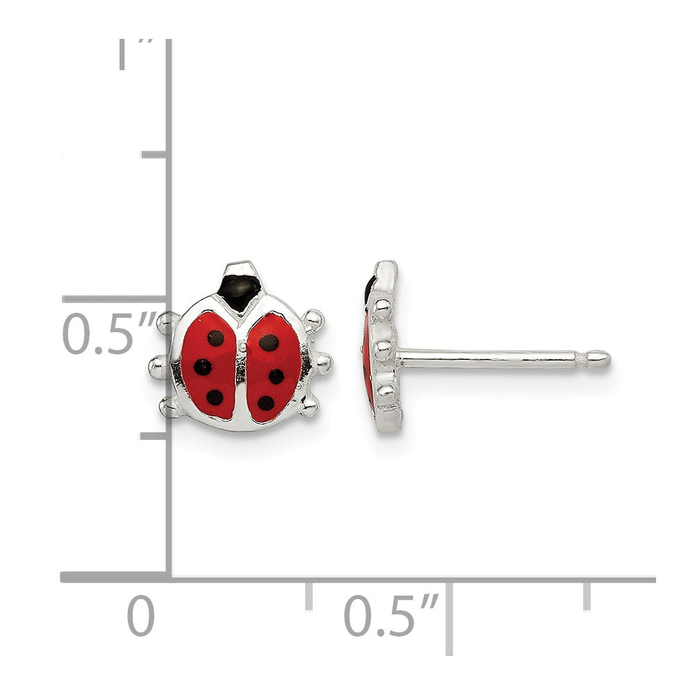 Sterling Silver Polished Enamel Ladybug Childs Post Earrings