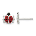 Sterling Silver Polished Enamel Ladybug Childs Post Earrings