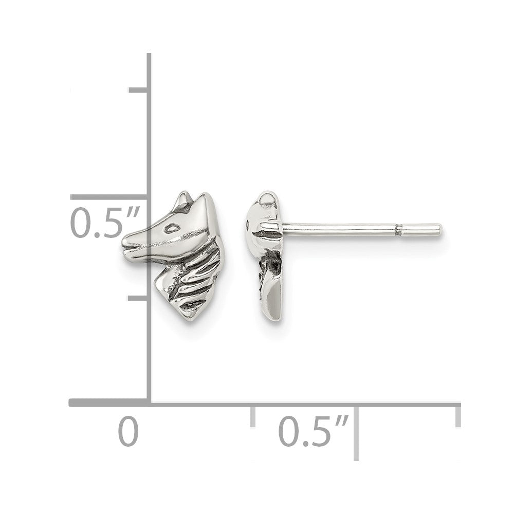 Sterling Silver Polished and Antiqued Horse Post Earrings