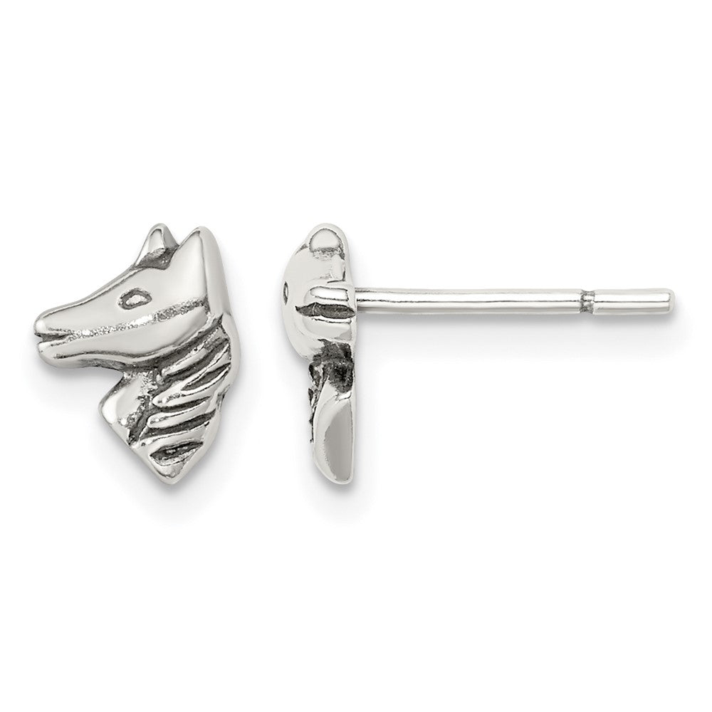 Sterling Silver Polished and Antiqued Horse Post Earrings