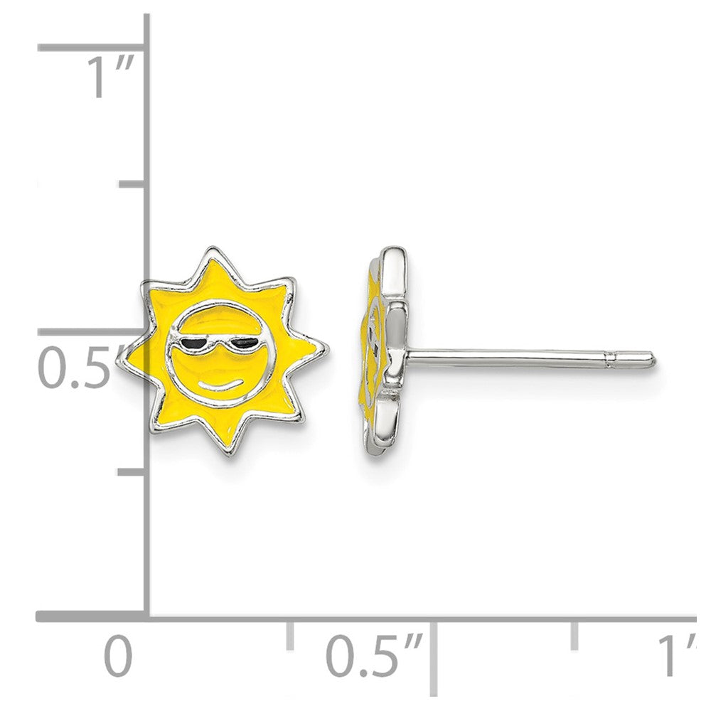Sterling Silver Polished Enamel Sunshine Post Earrings