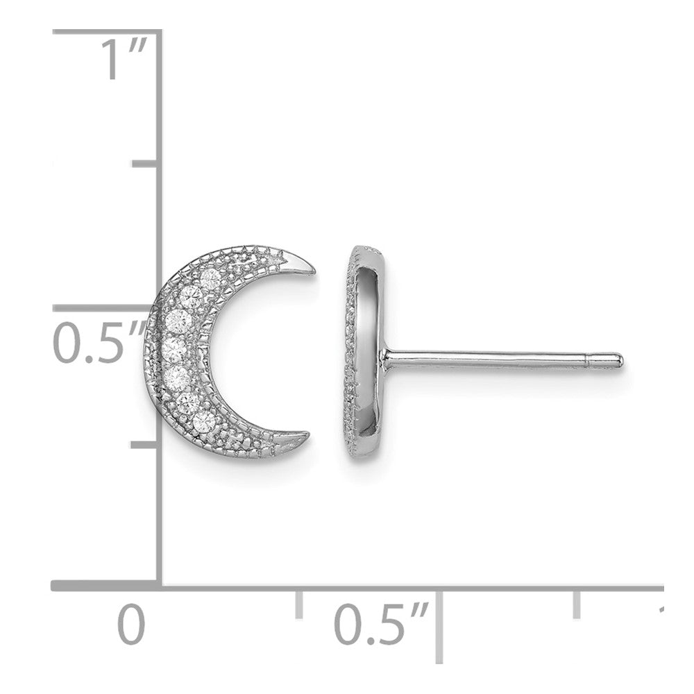 Sterling Silver Rhodium-plated CZ Crescent Moon Post Earrings