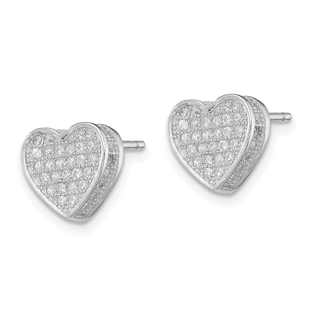 Sterling Silver Rhodium-plated CZ Micro pavé Heart Post Earrings