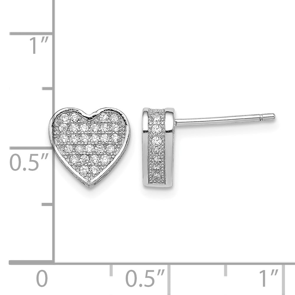 Sterling Silver Rhodium-plated CZ Micro pavé Heart Post Earrings