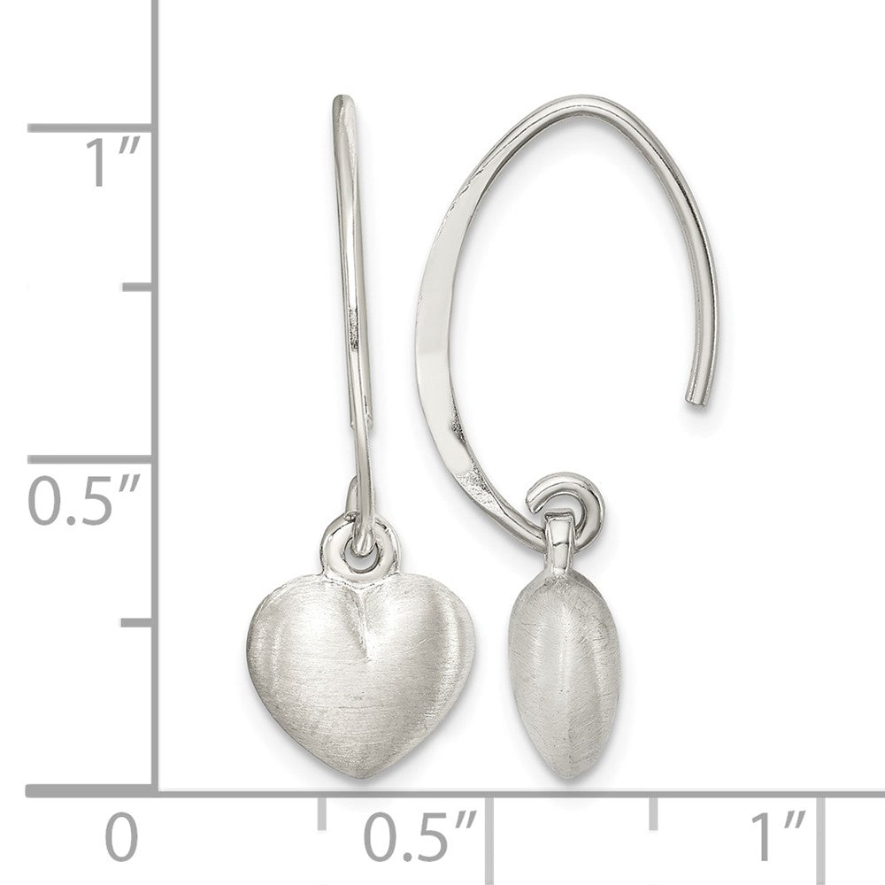 Sterling Silver Rhodium-plated Satin Heart Dangle Earrings