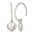 Sterling Silver Rhodium-plated Satin Heart Dangle Earrings