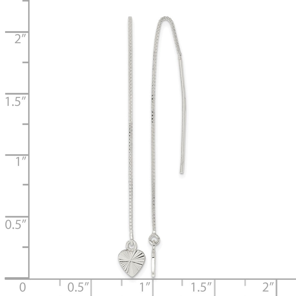 Sterling Silver Polished Diamond-cut Dangle Heart Post Earrings