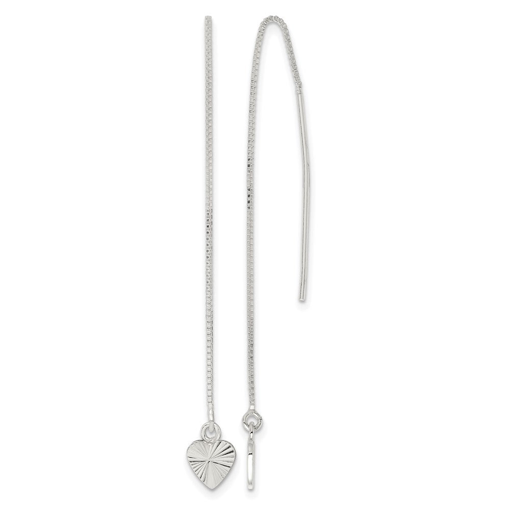 Sterling Silver Polished Diamond-cut Dangle Heart Post Earrings