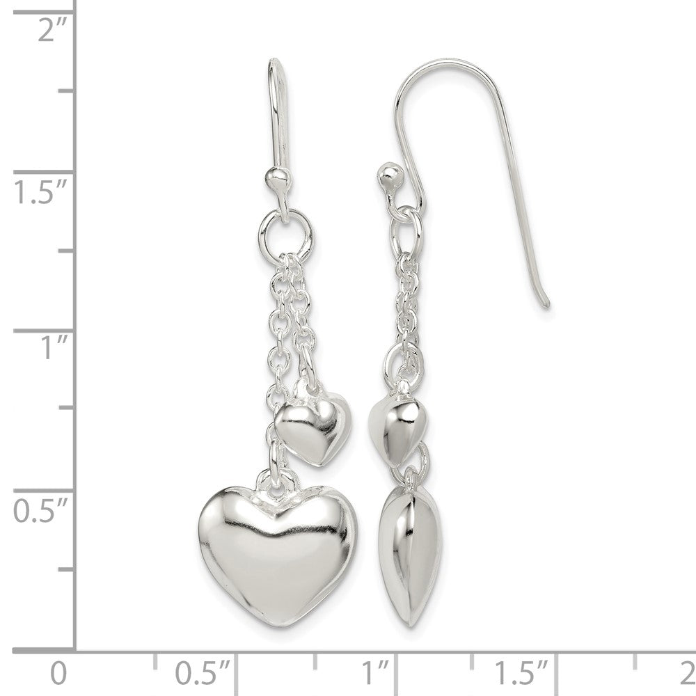 Sterling Silver Puffed Heart Shepherd Hook Earrings
