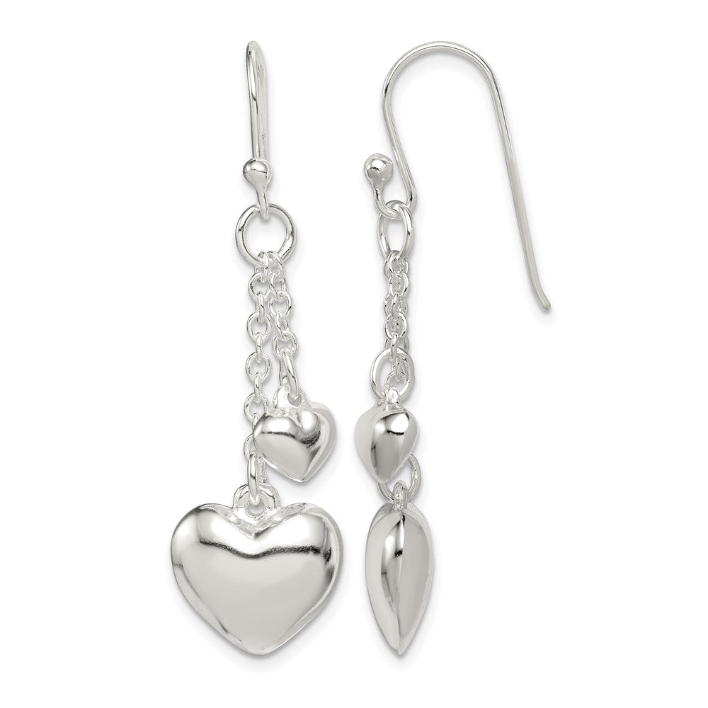 Sterling Silver Puffed Heart Shepherd Hook Earrings