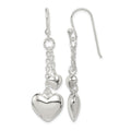 Sterling Silver Puffed Heart Shepherd Hook Earrings