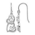 Sterling Silver RH-plated CZ Heart Dangle Shepherd Hook Earrings