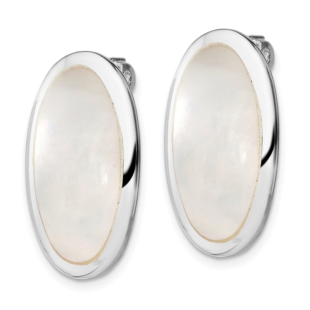 Sterling Silver RH-plated Polished Mother of Pearl Non Pierced Earrings