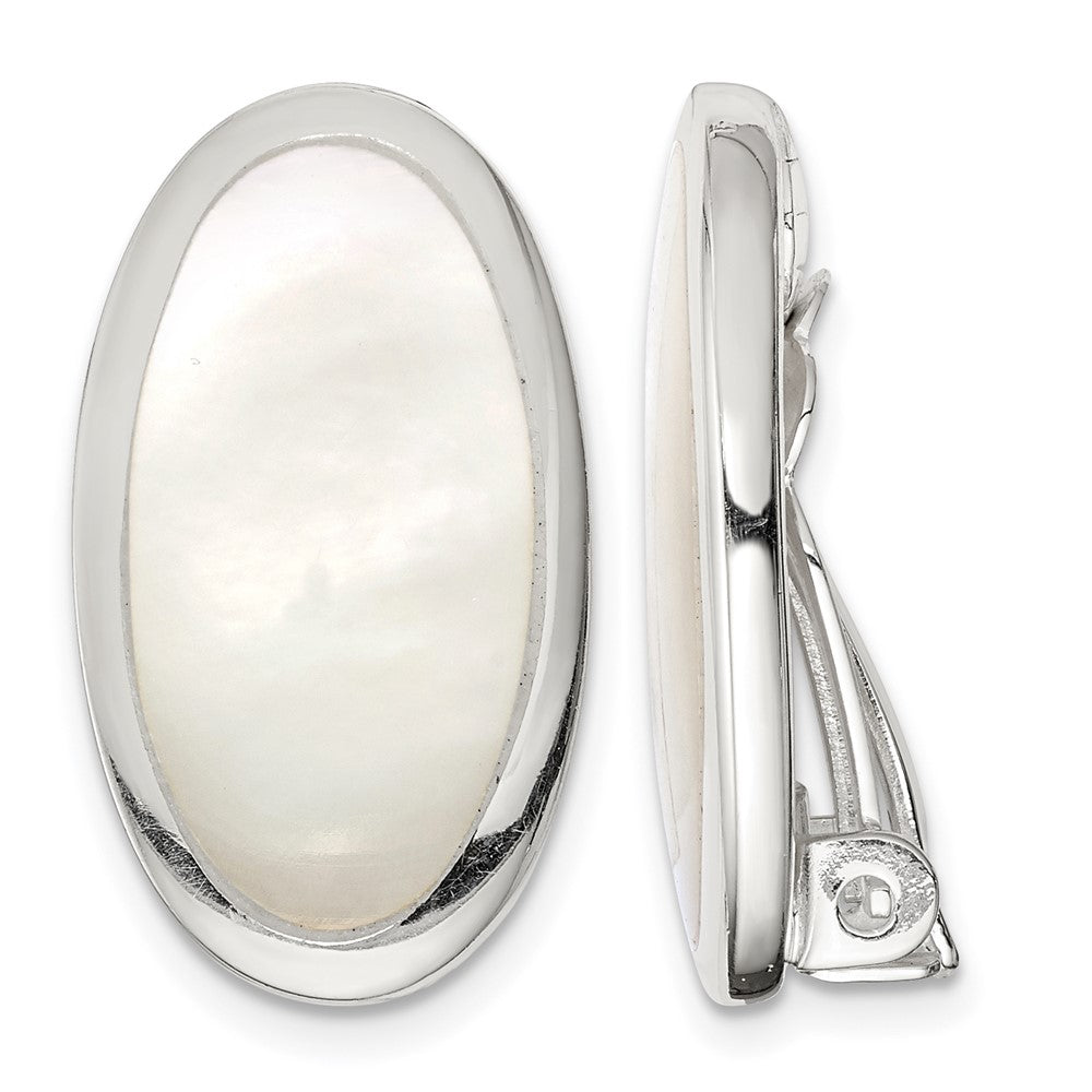 Sterling Silver RH-plated Polished Mother of Pearl Non Pierced Earrings