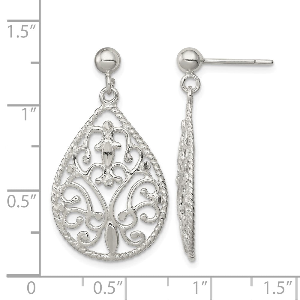 Sterling Silver Polished Twisted & Diamond-cut Teardrop Post Dangle Earring
