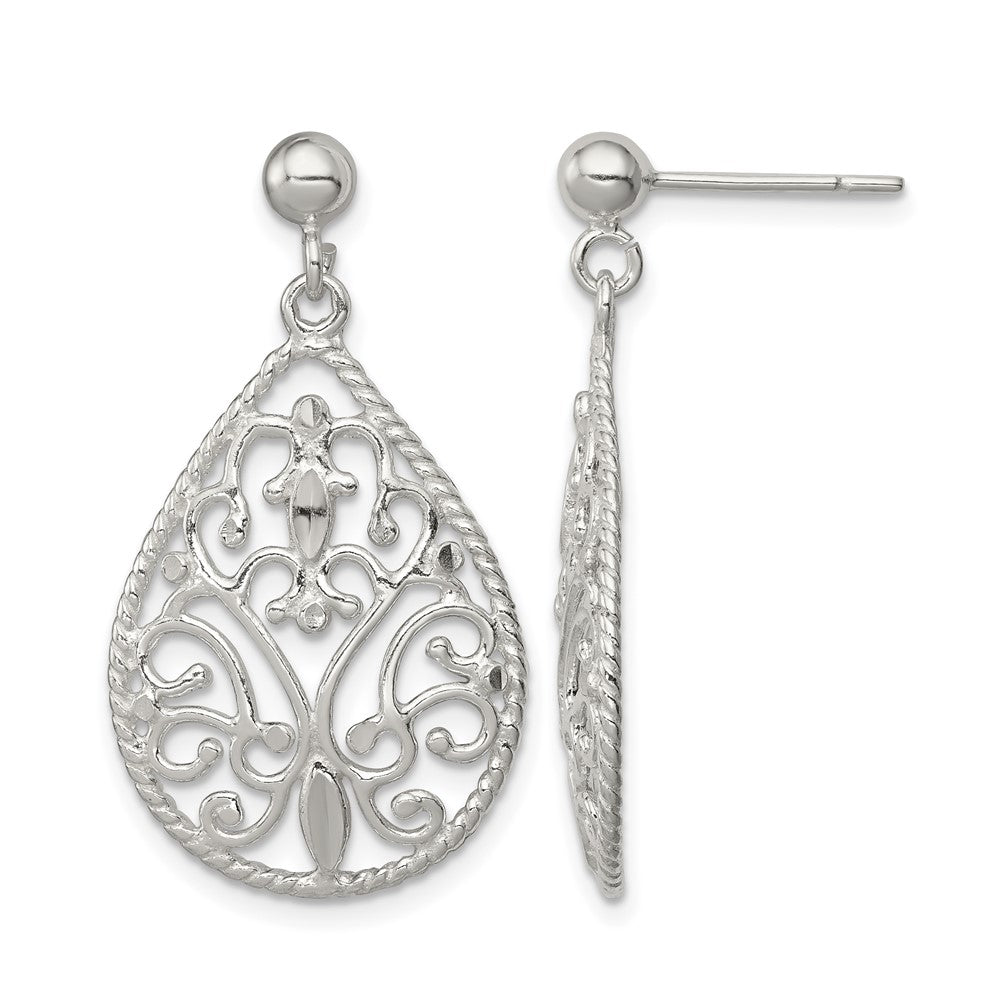 Sterling Silver Polished Twisted & Diamond-cut Teardrop Post Dangle Earring
