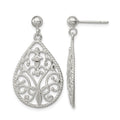 Sterling Silver Polished Twisted & Diamond-cut Teardrop Post Dangle Earring