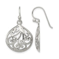 Sterling Silver Polished Filigree Swirl Wide Teardrop Dangle Earrings