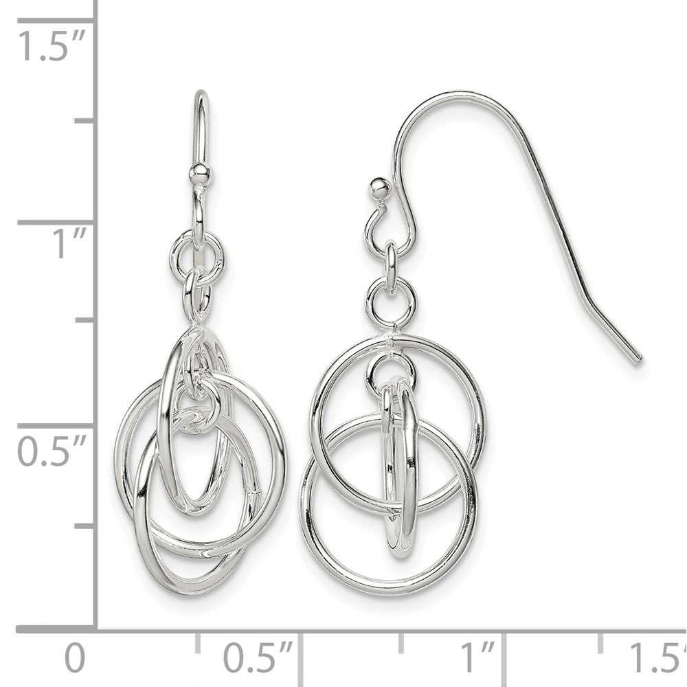 Sterling Silver Polished Intertwined Three Circle Dangle Earrings