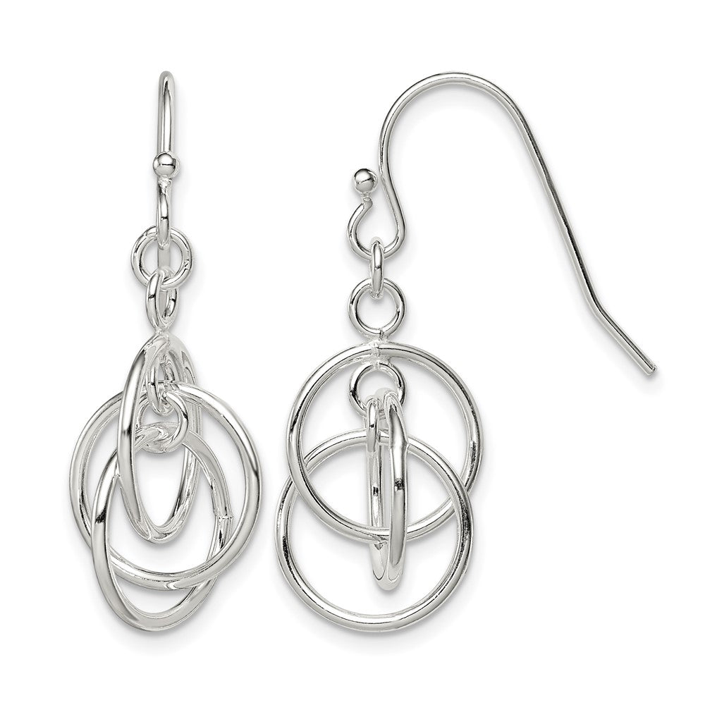 Sterling Silver Polished Intertwined Three Circle Dangle Earrings