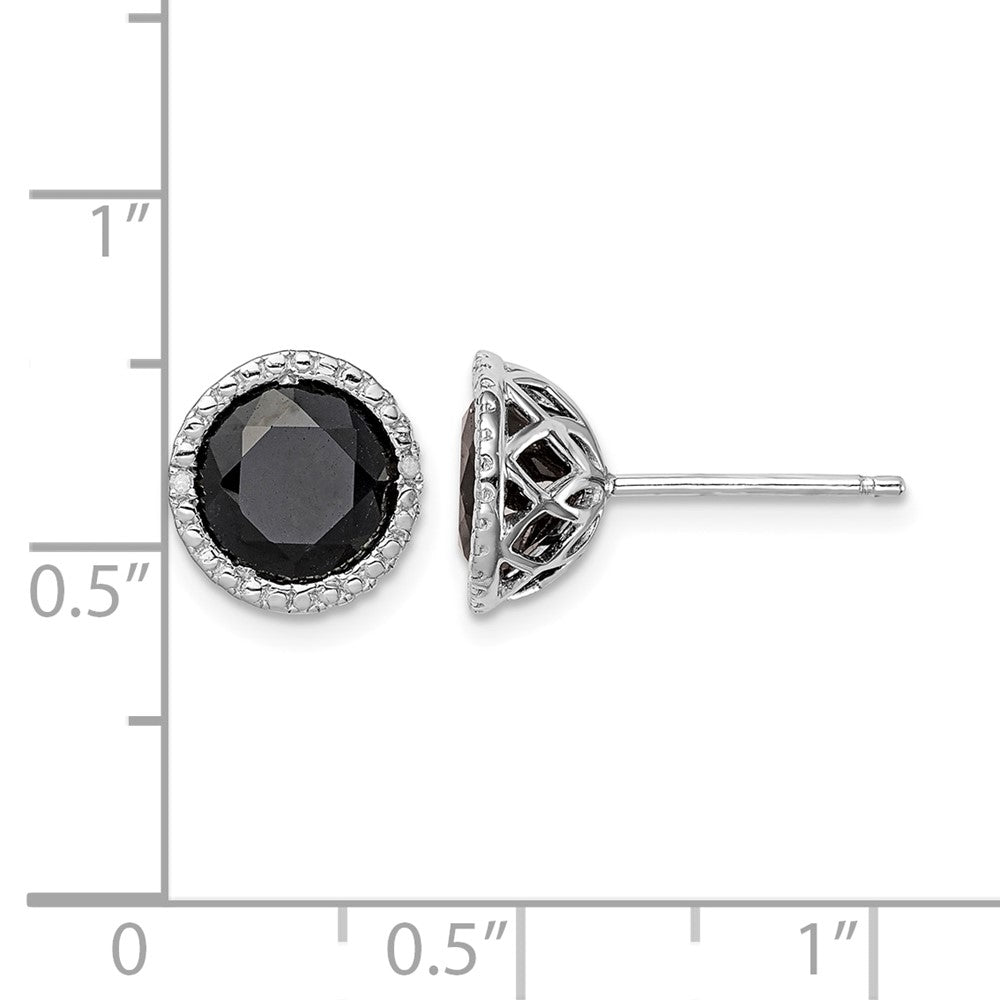 Sterling Silver Rhodium-plated Black Sapphire & Diamond Post Earrings