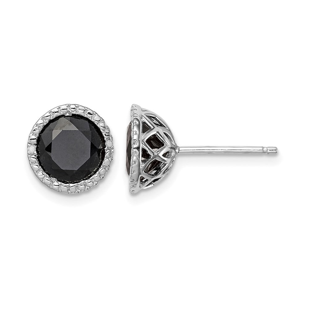 Sterling Silver Rhodium-plated Black Sapphire & Diamond Post Earrings