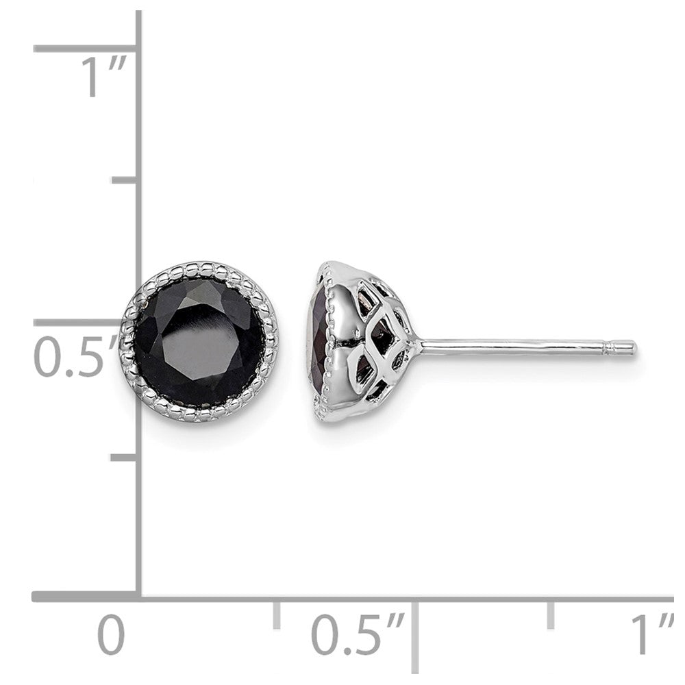 Sterling Silver Rhodium-plated Black Sapphire Post Earrings
