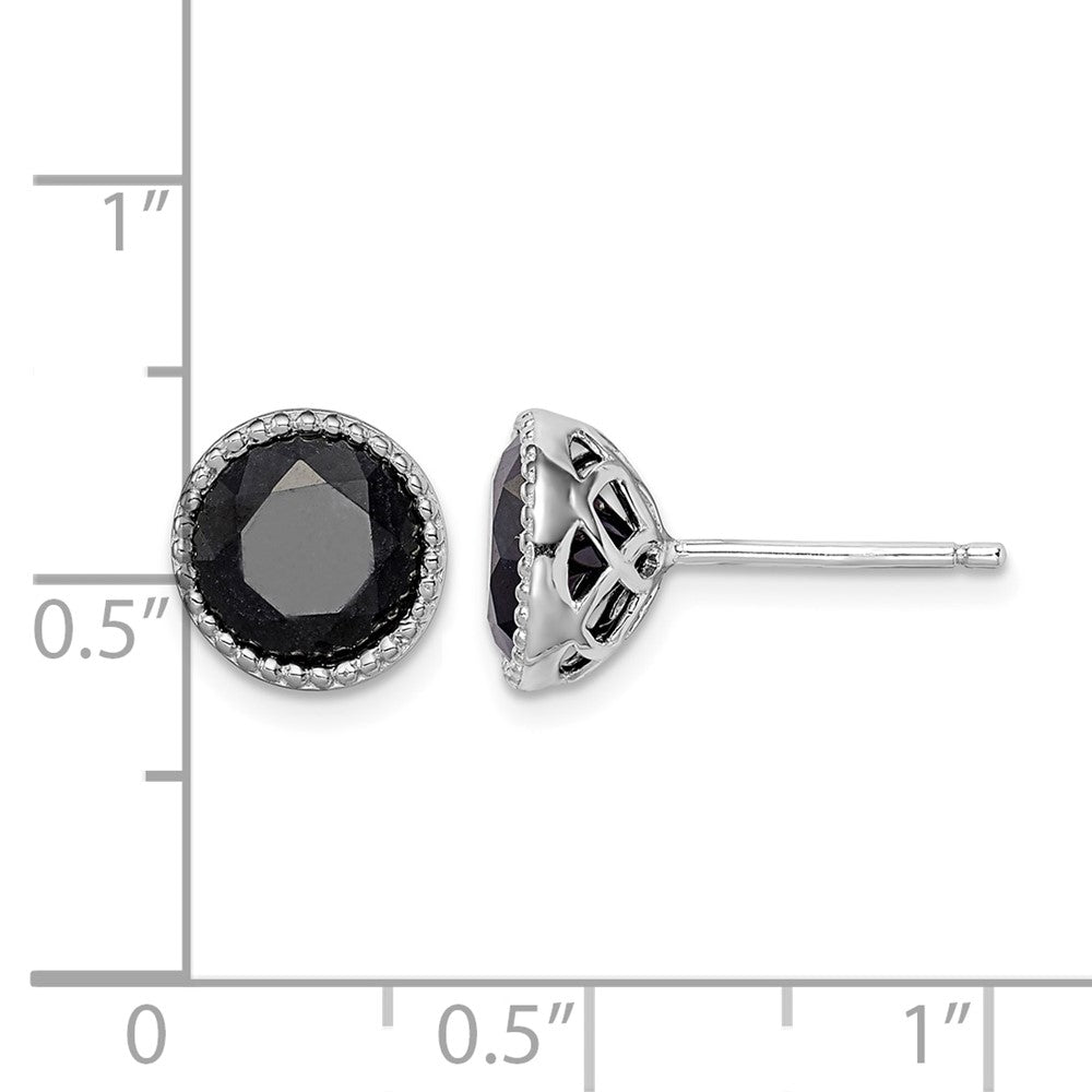 Sterling Silver Rhodium-plated Black Sapphire Post Earrings