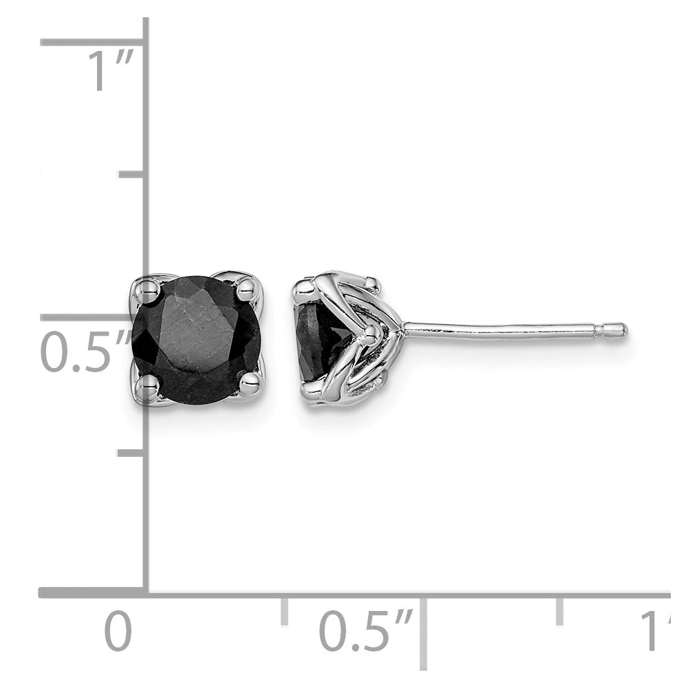 Sterling Silver Rhodium-plated Black Sapphire Post Earrings