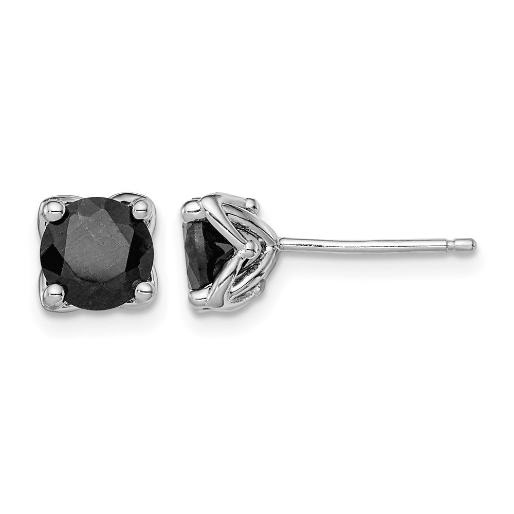 Sterling Silver Rhodium-plated Black Sapphire Post Earrings