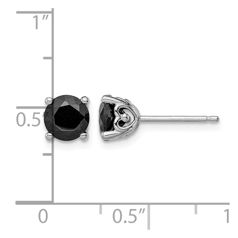 Sterling Silver Rhodium-plated 6mm Black Sapphire Post Earrings