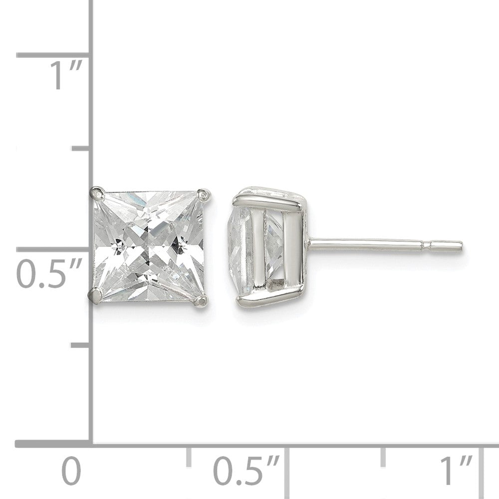 Sterling Silver Polished 7mm Princess CZ Stud Earrings