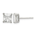 Sterling Silver Polished 6mm Princess CZ Stud Earrings
