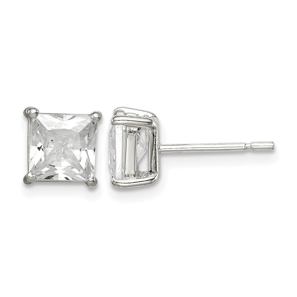 Sterling Silver Polished 6mm Princess CZ Stud Earrings