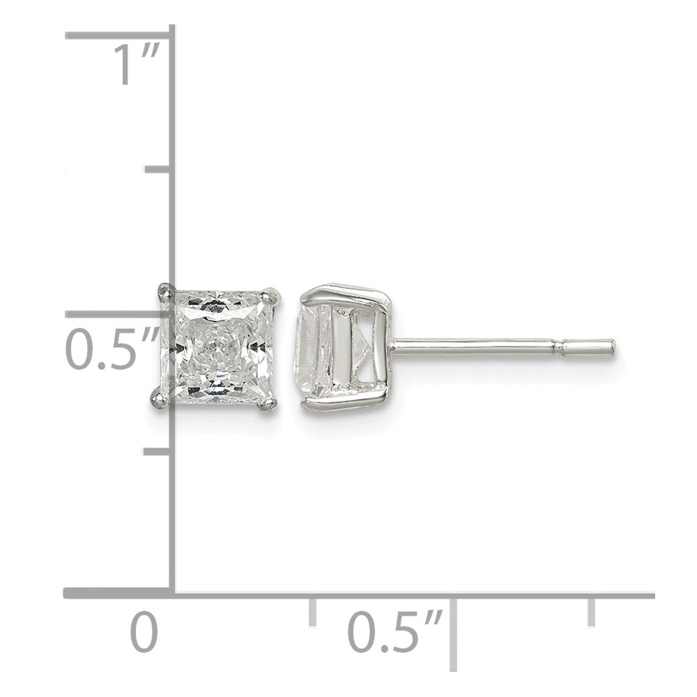 Sterling Silver Polished 5mm Princess CZ Stud Earrings