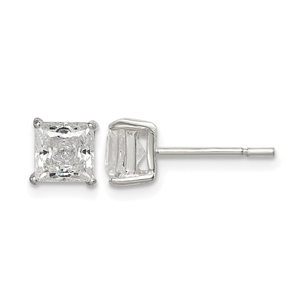 Sterling Silver Polished 5mm Princess CZ Stud Earrings