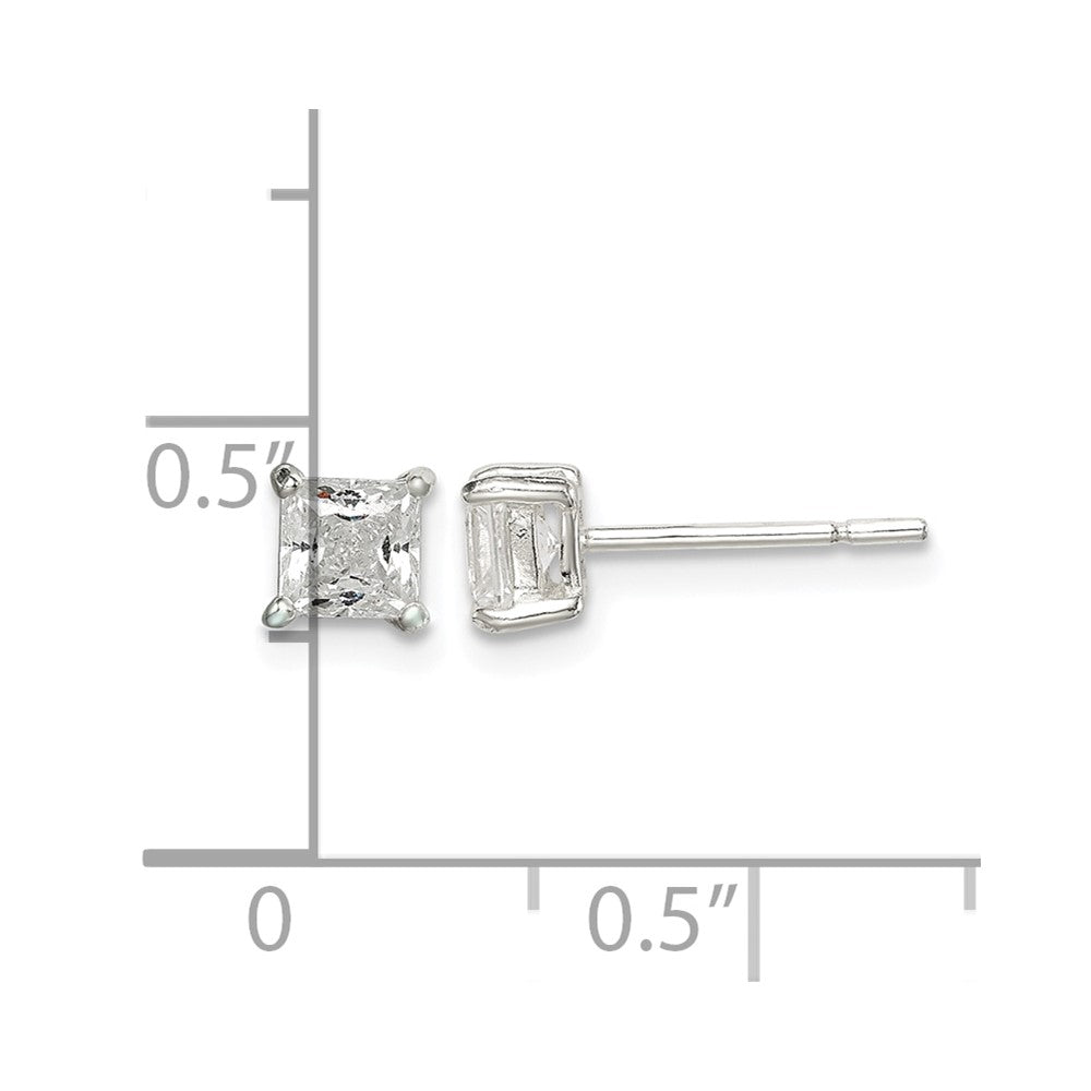 Sterling Silver Polished 4mm Princess CZ Stud Earrings