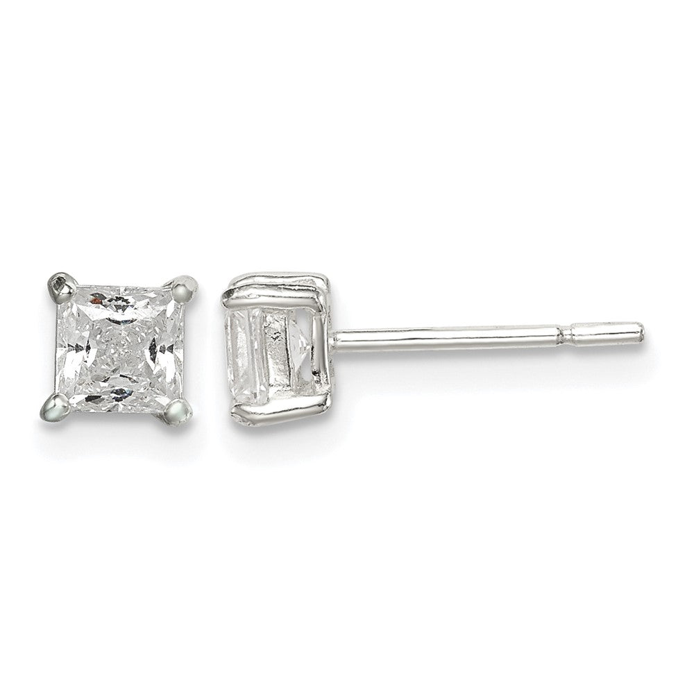 Sterling Silver Polished 4mm Princess CZ Stud Earrings