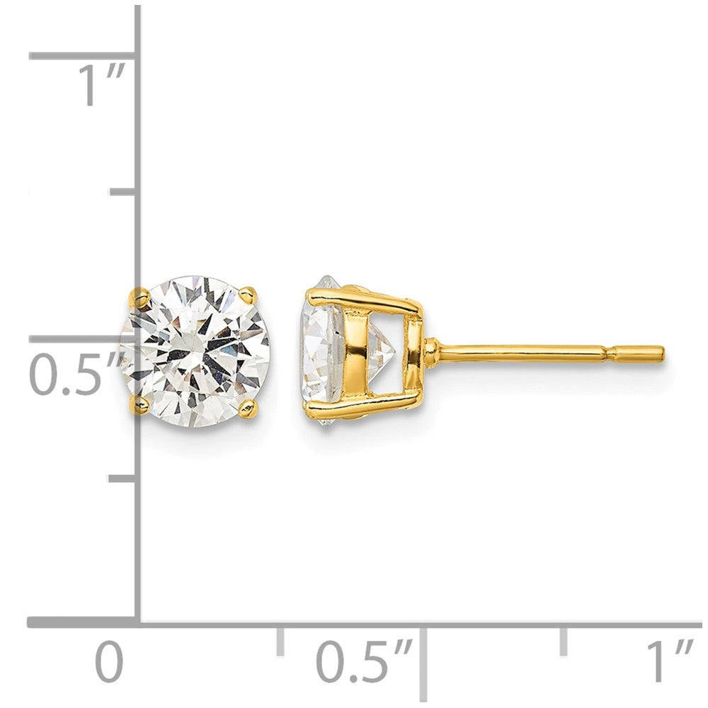 Sterling Silver Gold-tone Polished 7mm CZ Post Earrings