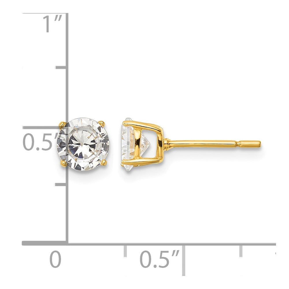 Sterling Silver Gold-tone Polished 6mm CZ Post Earrings