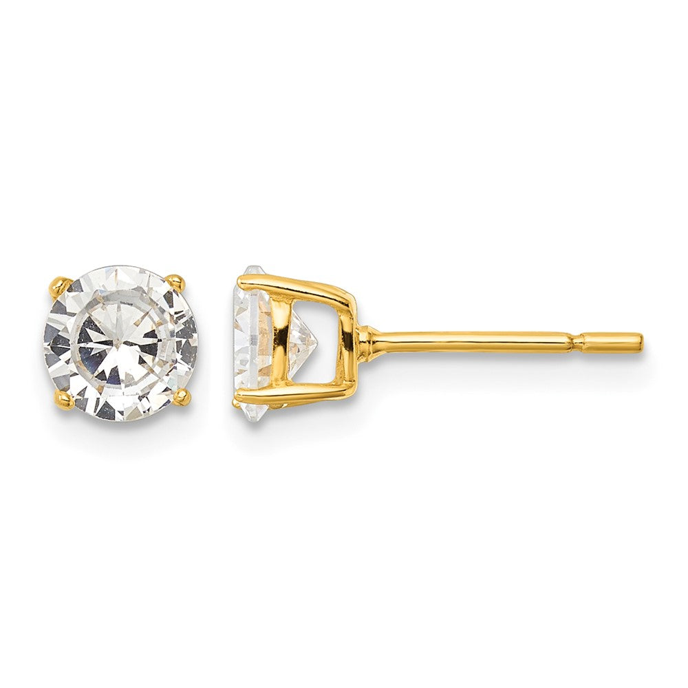 Sterling Silver Gold-tone Polished 6mm CZ Post Earrings
