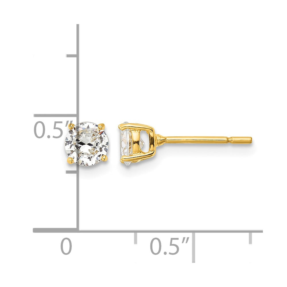 Sterling Silver Gold-tone Polished 5mm CZ Post Earrings
