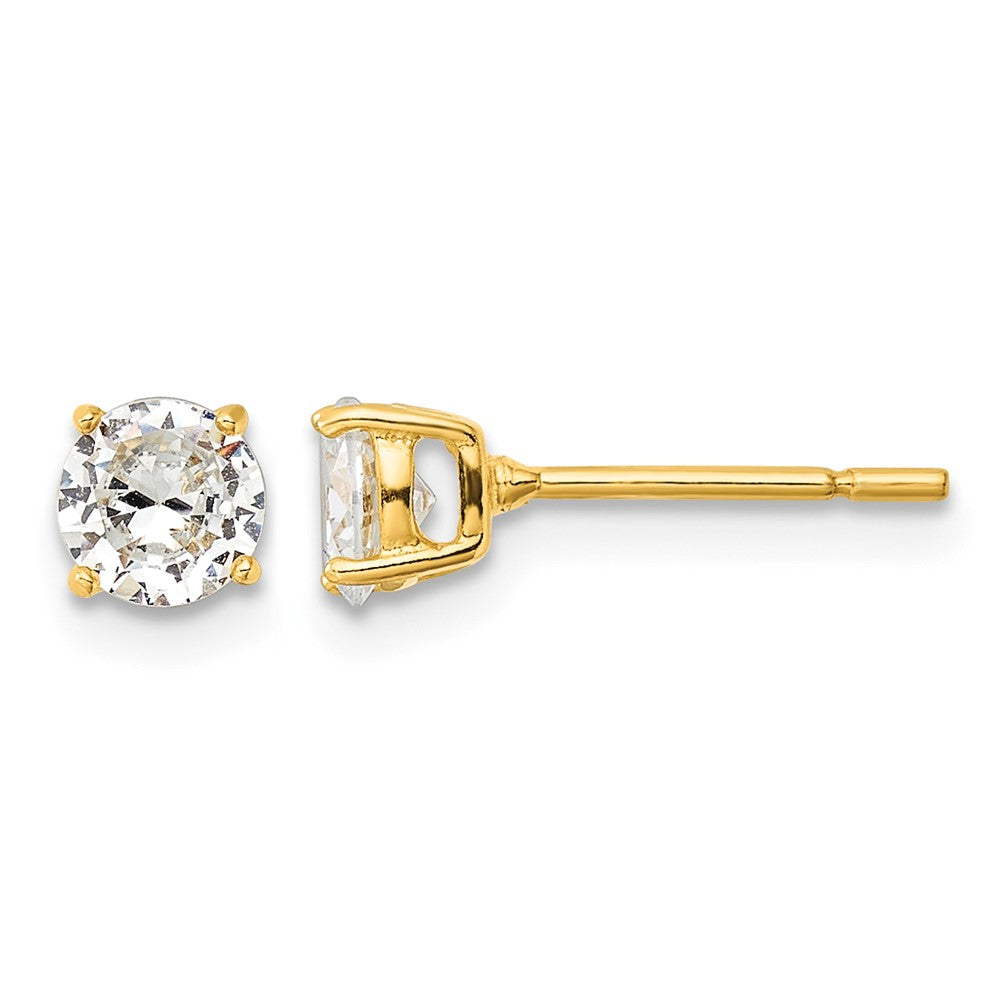 Sterling Silver Gold-tone Polished 5mm CZ Post Earrings