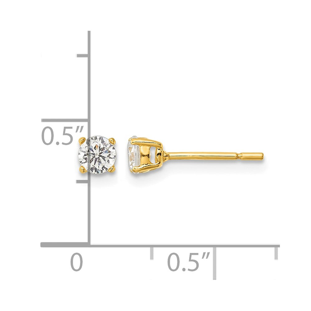 Sterling Silver Gold-tone Polished 4mm CZ Post Earrings