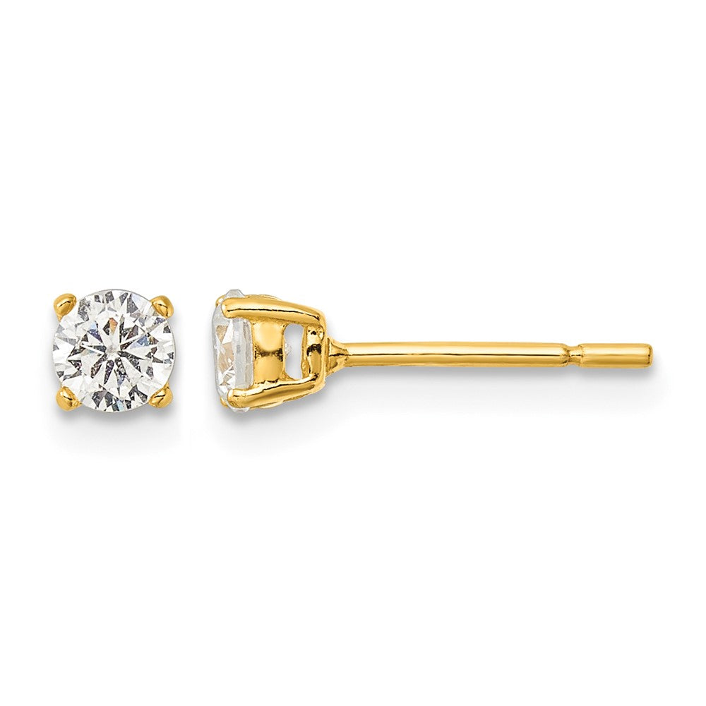 Sterling Silver Gold-tone Polished 4mm CZ Post Earrings