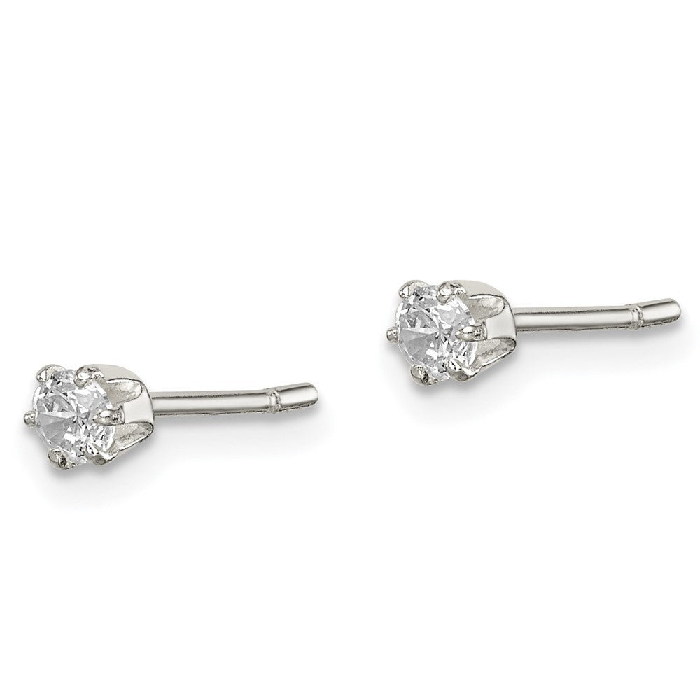 Sterling Silver Polished 6 prong 3mm Round CZ Stud Earrings