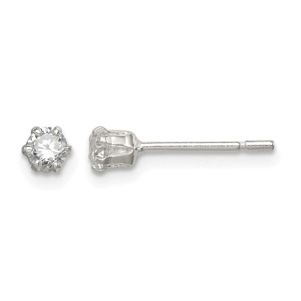 Sterling Silver Polished 6 prong 3mm Round CZ Stud Earrings
