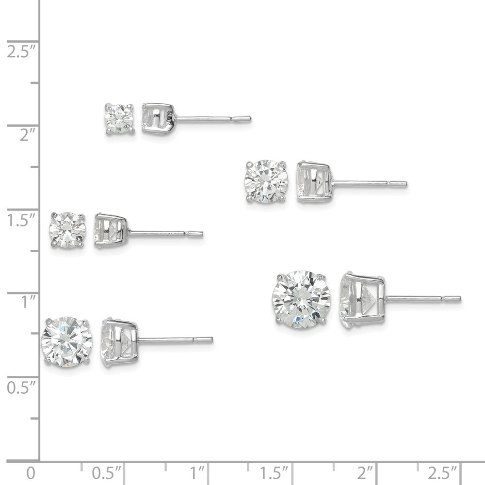 Sterling Silver Polished Round CZ 5-Pair Post Earrings Set